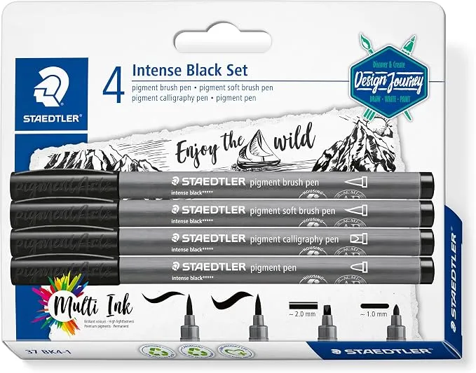 STAEDTLER Juego de Pinceles Pigmento Negro Intenso, 4 Plumas