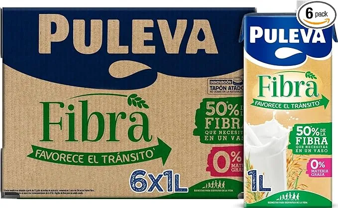 Puleva Leche con Fibra de Achicoria y Avena, Bebida Láctea, Pack 6 x 1 Litro
