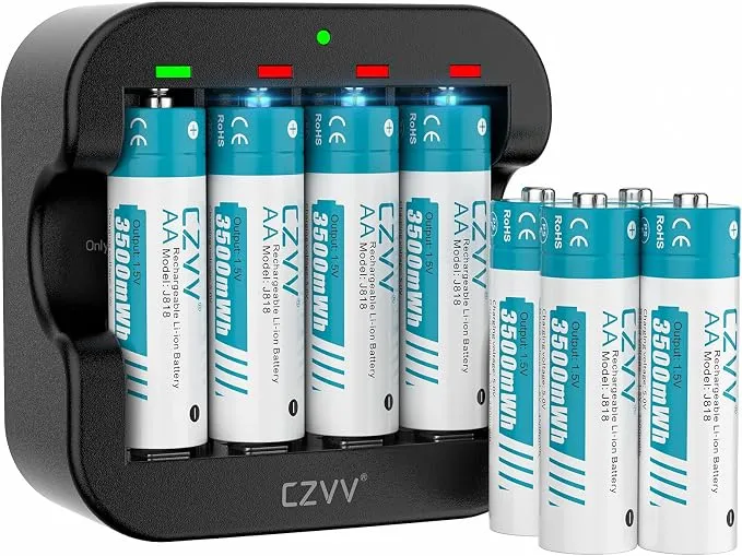 8 Pilas Litio Recargables AA con Cargador Ultrarrápido