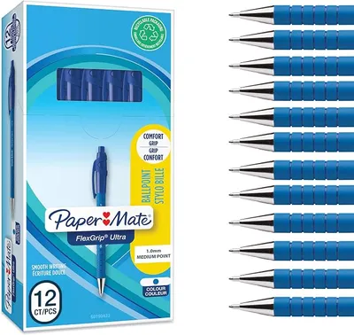 Paper Mate Flexgrip - Bolígrafo, punta mediana de 1.0 mm, caja de 12, color azul