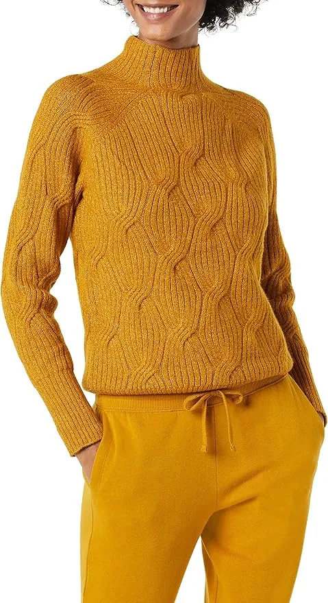 Suéter Trenzado Suave al Tacto con Cuello Embudo para Mujer - Amazon Essentials