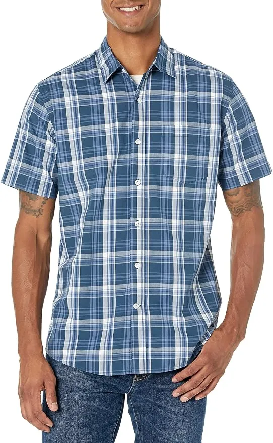Amazon Essentials Camisa Popelín Manga Corta Hombre Cuadros