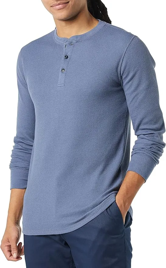Camisa Henley de Panal de Abeja de Manga Larga