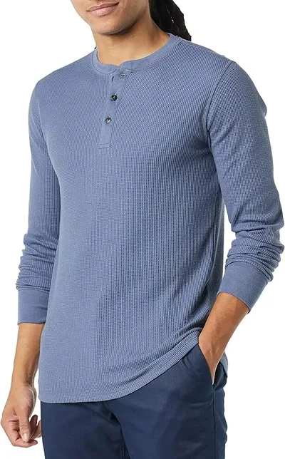 Camisa Henley de Panal de Abeja de Manga Larga