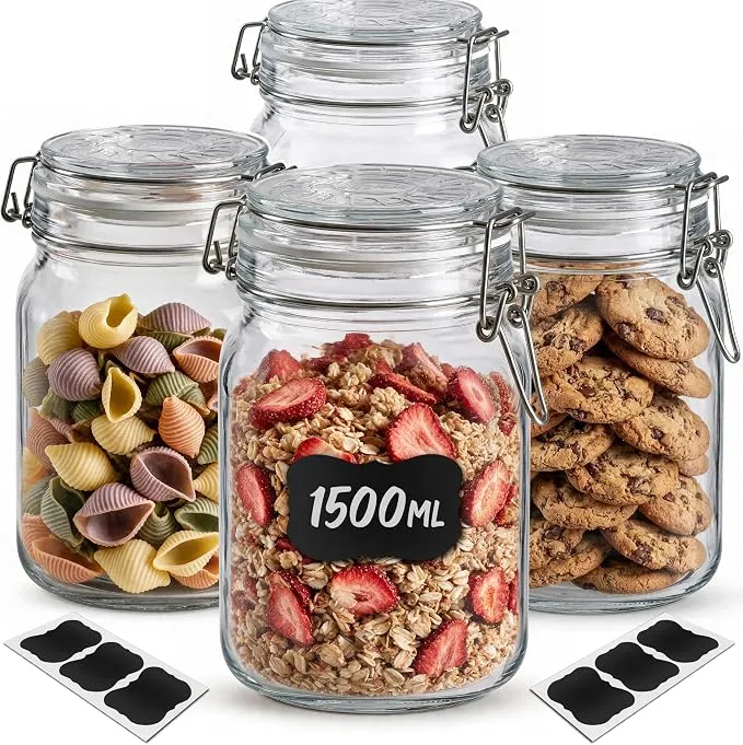 Praknu 4 Tarros de Cristal Herméticos 1.5L con Accesorios