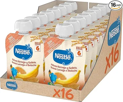 Nestlé Papillas Bolsita Puré Plátano Naranja Galleta Pack 16 unidades