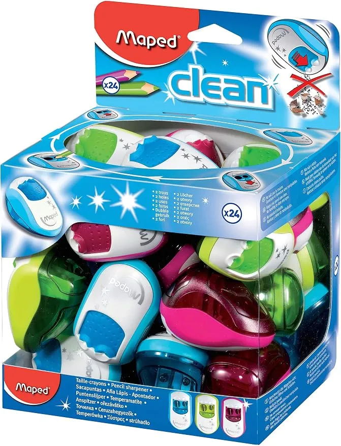 Pack 24 Sacapuntas Maped de 2 Agujeros en Colores Surtidos