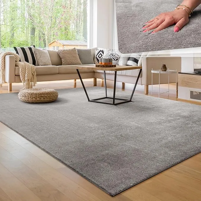 Paco Home Alfombra Moderna Suave Lavable Pelo Corto Fluffy Gris 160x220 cm