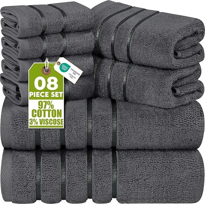 Utopia Towels - Juego de 8 Toallas de Baño de Algodón Suave (Gris)