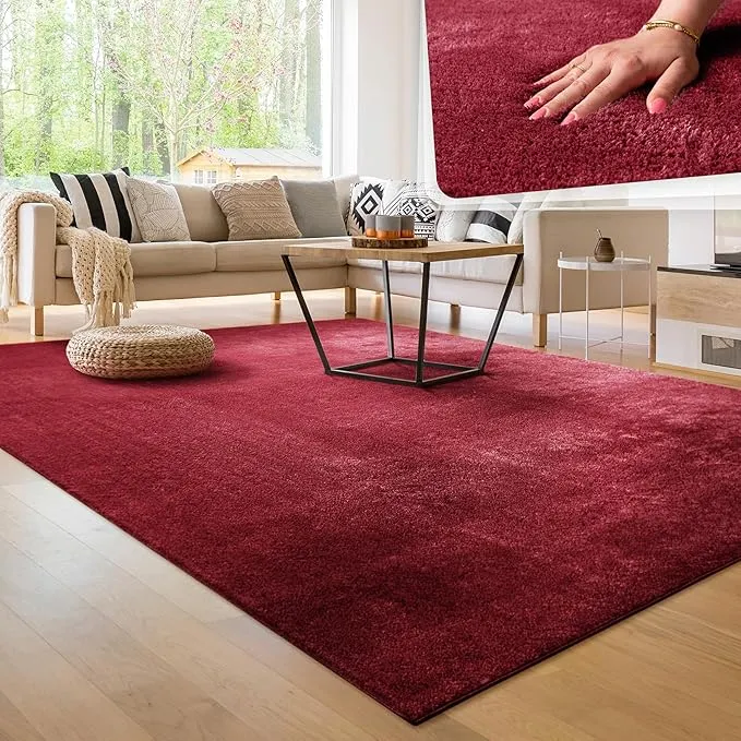 Paco Home Alfombra Moderna 200x280cm Rojo Pelo Corto Suave Lavable Efecto Piel