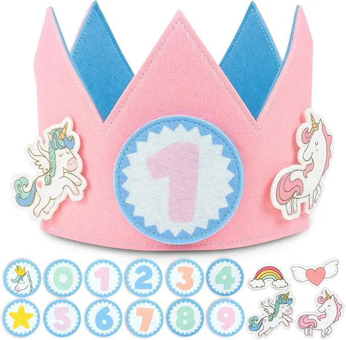 BONNYCO Corona de Cumpleaños de Unicornio con Números Intercambiables
