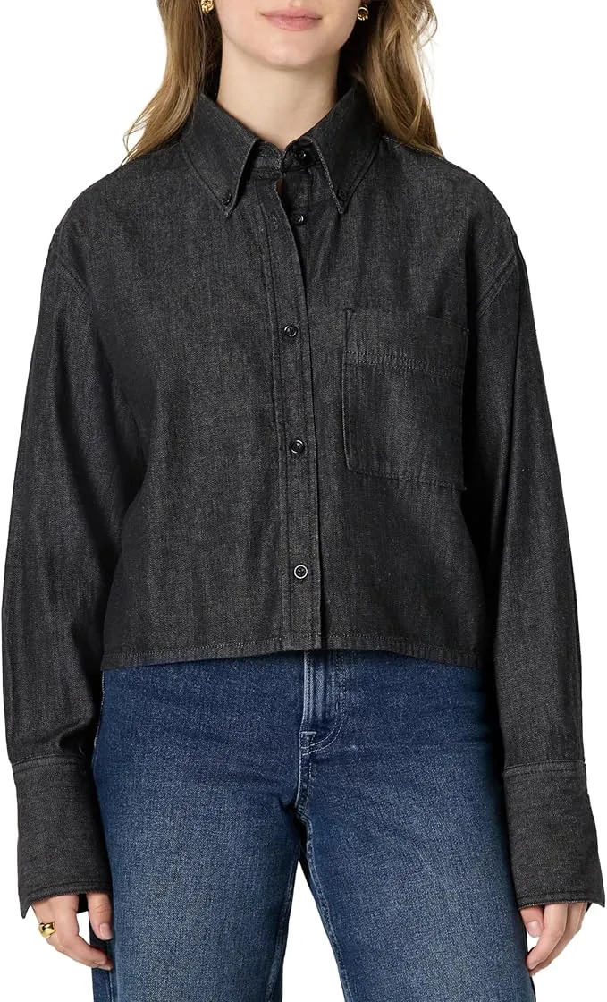 Camisa Corta Moderna de Mezclilla con Botones y Corte Extragrande Mujer