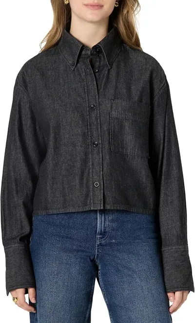 Camisa Corta Moderna de Mezclilla con Botones y Corte Extragrande Mujer