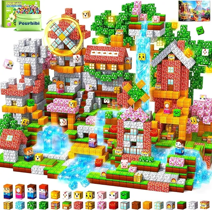 Pourbibi Bloques Magnéticos de Construcción para Niños (300 Piezas)