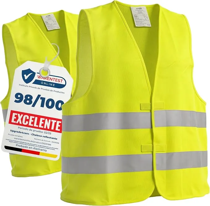 Upgrade4cars Chaleco Reflectante Coche (2 Unidades) - Alta Visibilidad EN ISO 20471