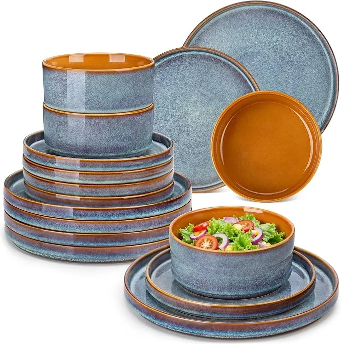 Vajilla Vancasso Onion Gres para 8 Personas Diseño Moderno Gris Azul