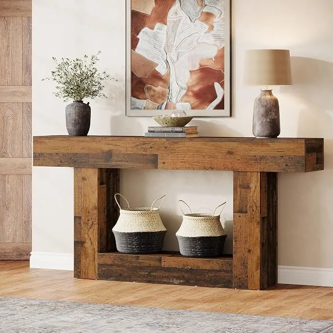Mesa Consola Tribesigns Rústica 160 cm con Doble Capa