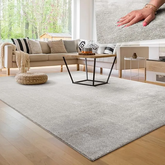 Paco Home Alfombra Moderna Pelo Corto Lavable Efecto Piel 200x200cm Plata