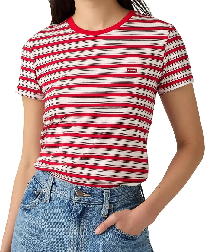 Camiseta Levi's The Tee Striped Chesthit Logo para Mujer - Rojo, Talla S