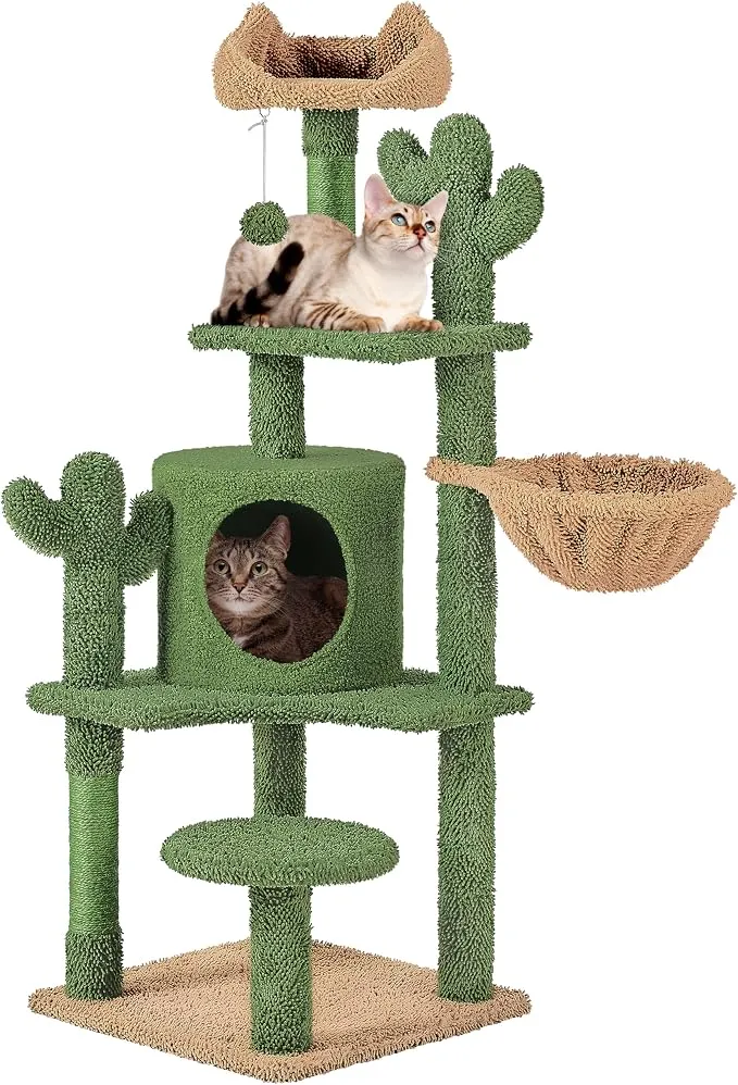 Yaheetech Árbol Rascador para Gatos 135cm Cactus - Verde/Marrón