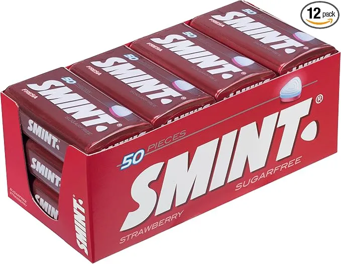 Smint Tin Fresa - Pack de 12 botes de caramelo comprimido