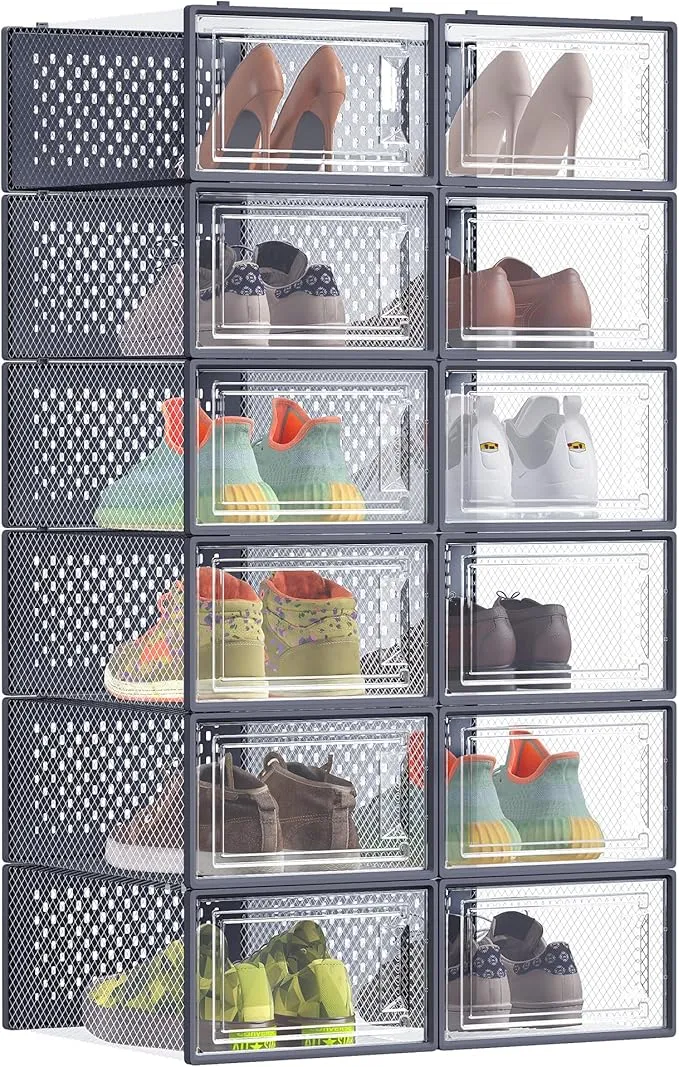 Lote de 12 Cajas de Zapatos SONGMICS Plegables y Apilables para Zapatillas hasta Talla 44