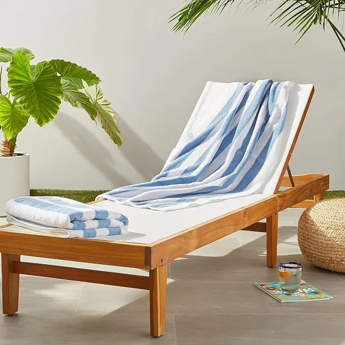 Pack 2 Toallas Amazon Basics Algodón Rayas Cabana 76x152 cm Azul Claro