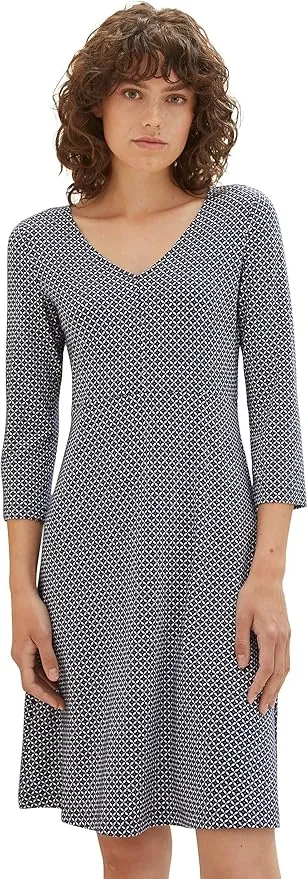 TOM TAILOR Vestido de Punto con Estampado y Cuello en V para Mujer