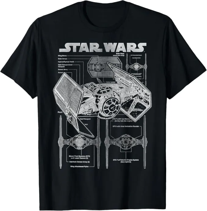 Camiseta Star Wars TIE Fighter Blueprint Técnica