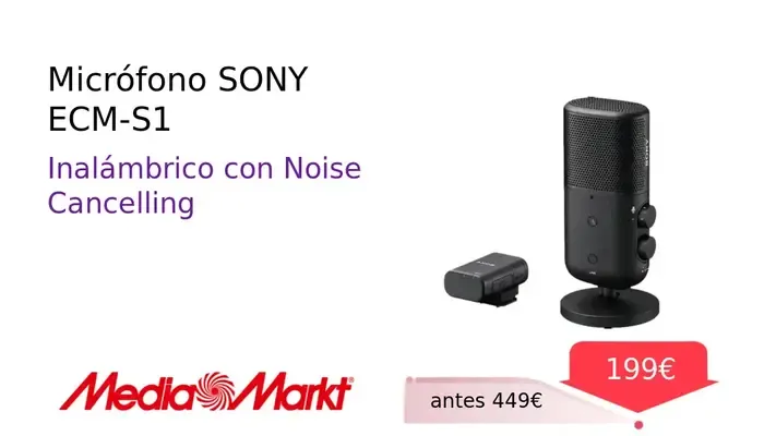 Micrófono Inalámbrico SONY ECM-S1 con Cancelación de Ruido