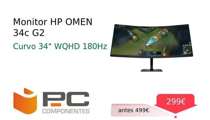 Monitor Curvo HP OMEN 34c G2 de 34" para Gaming y Productividad
