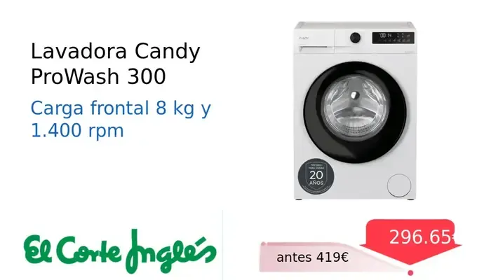 Lavadora Candy ProWash 300 de 8 kg