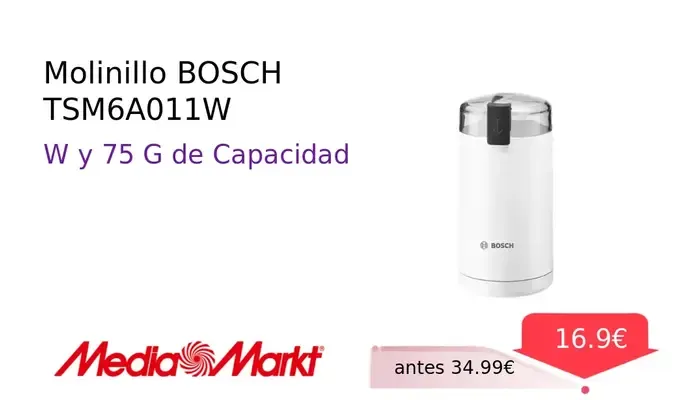 Molinillo de Café Bosch TSM6A011W - Potencia y Sencillez para tu Café Diario