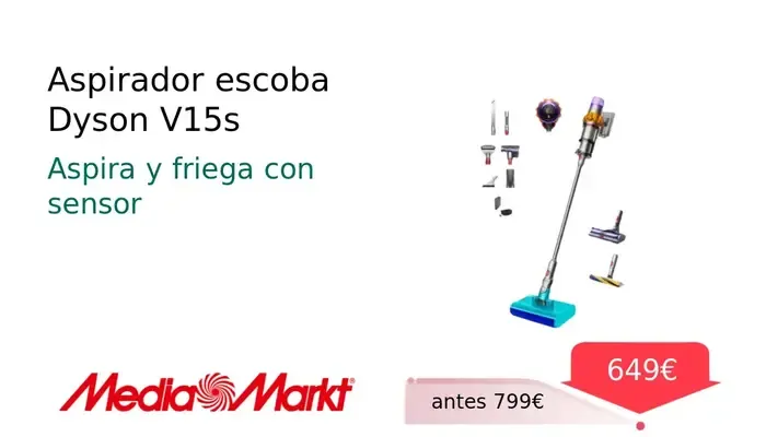 Aspirador Escoba Dyson V15s con Tecnología de Fregado Submarine