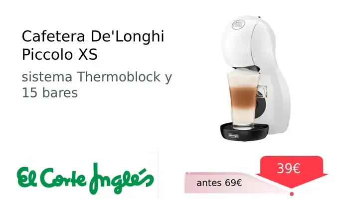 Cafetera De'Longhi Piccolo XS con depósito de 0,8L