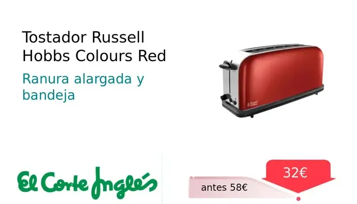 Tostador Russell Hobbs Colours Red con Ranura Extra Larga