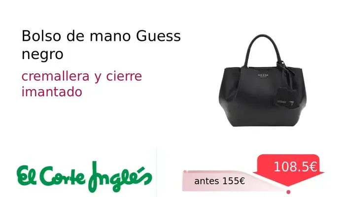 Bolso de Mano Guess Negro Elegante