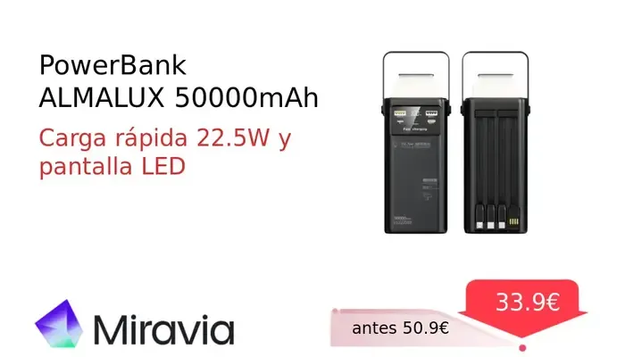 Power Bank ALMALUX 50000mAh de Alta Capacidad en Miravia