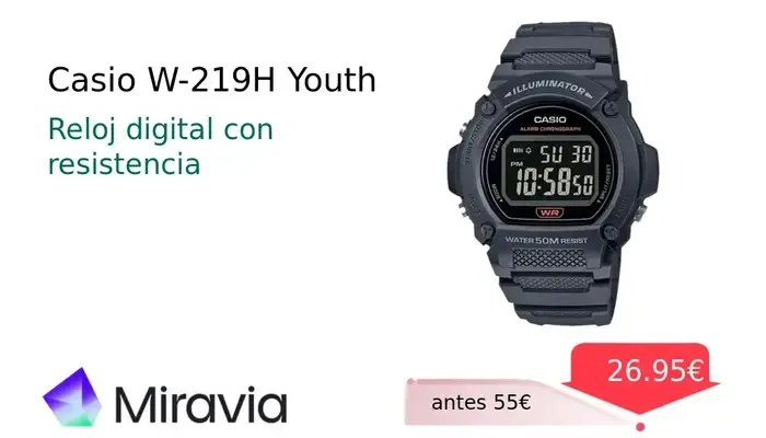 Casio W-219H Youth Reloj Digital Multifunción para Hombre