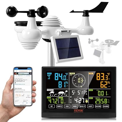 VEVOR Estación Meteorológica Inalámbrica Wifi Interior Exterior 7 en 1 con Pantalla Color 7.5"