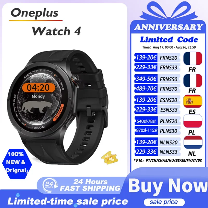 OnePlus Watch 4 Smartwatch con Pantalla AMOLED 1.5”, Snapdragon W5 Gen 1, GPS y NFC