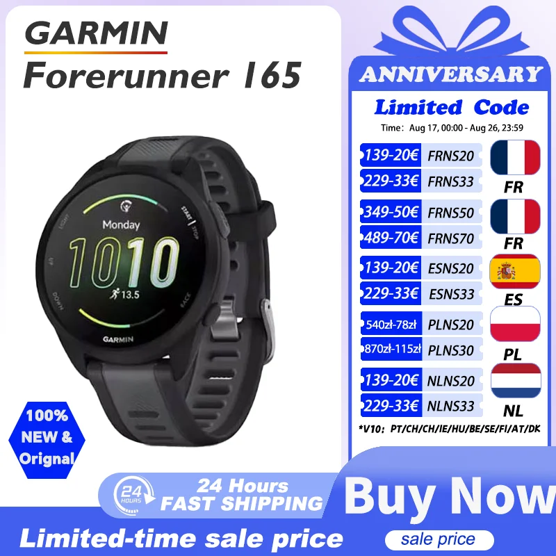Reloj Inteligente Garmin Forerunner 165 con GPS y Monitor de Oxígeno