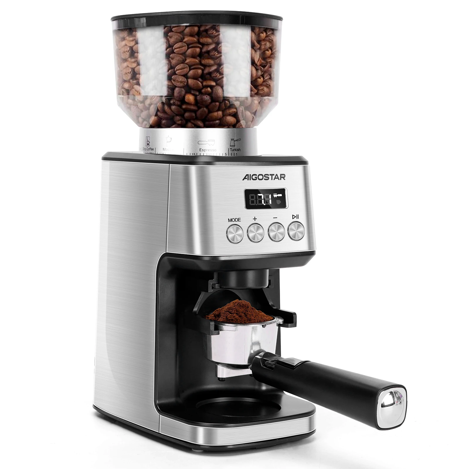 AIGOSTAR Molinillo de Café Eléctrico Táctil LCD 180W con 52 Niveles de Molido