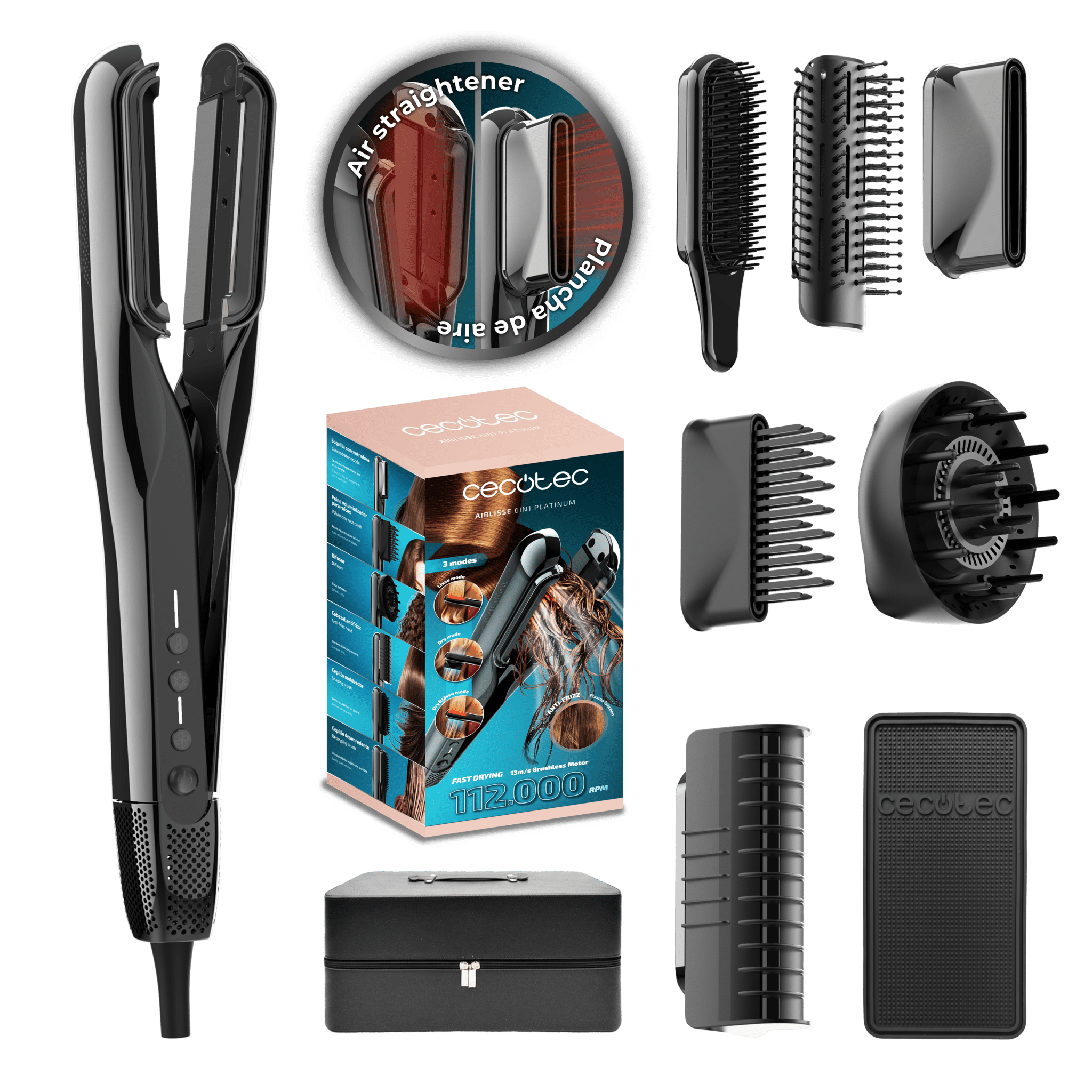 Cecotec AirLisse 6in1 Elite: Secador y Plancha con Motor Brushless y Plasma