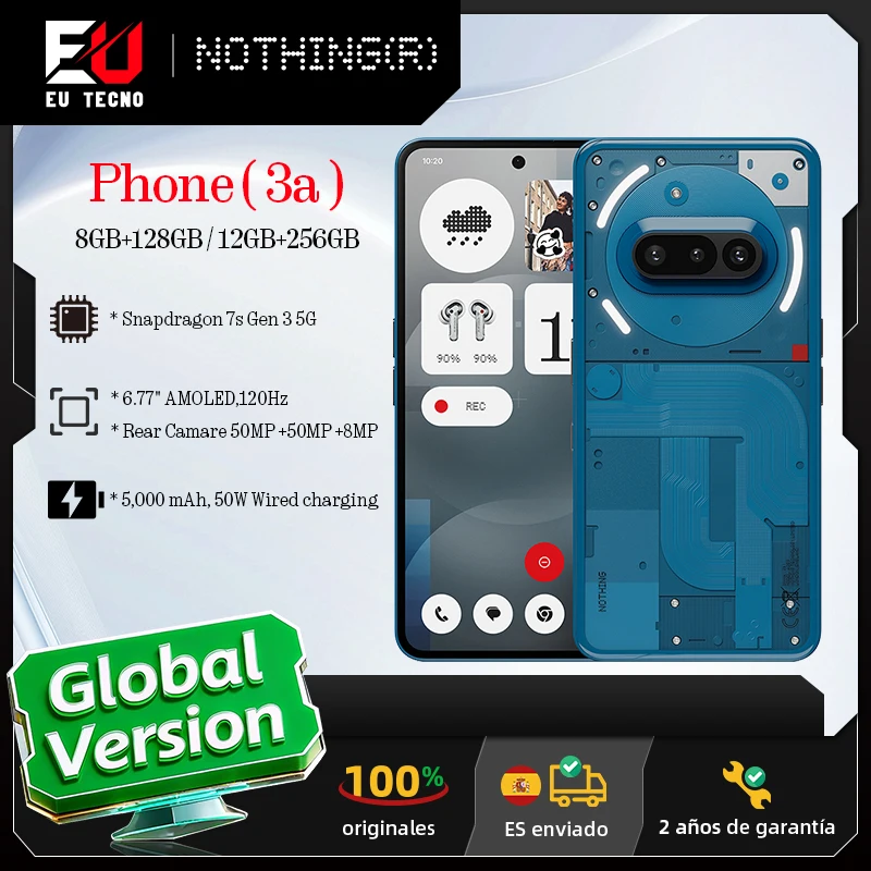 Nothing Phone (3a) 12GB RAM 256GB - 6.77" AMOLED Flexible FHD+ con Carga Rápida 50W