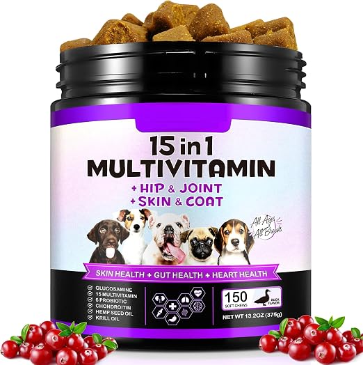 Golosinas Multivitamínicas para Perros 15 en 1 - 150 Masticables
