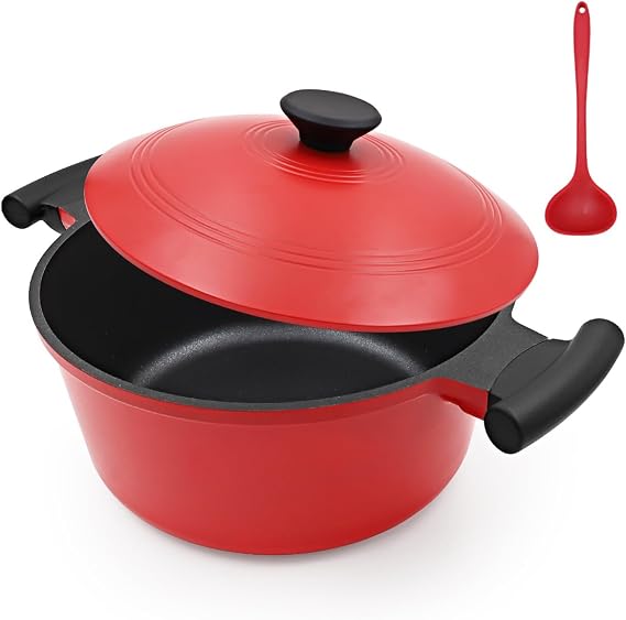 Olla Holandesa de Aluminio Fundido 5L Roja para Estofado y Sopa