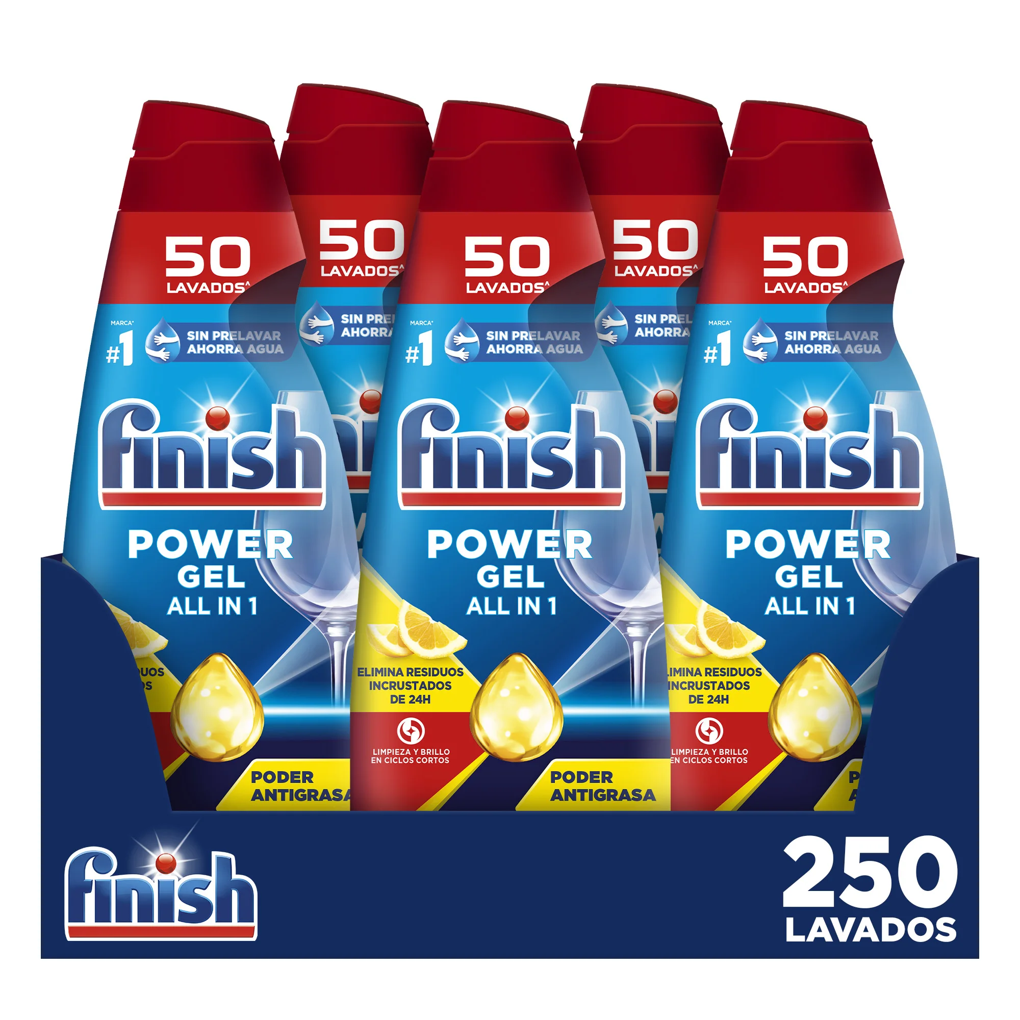 Detergente Finish All in 1 Max Power Gel Limón (250 lavados)