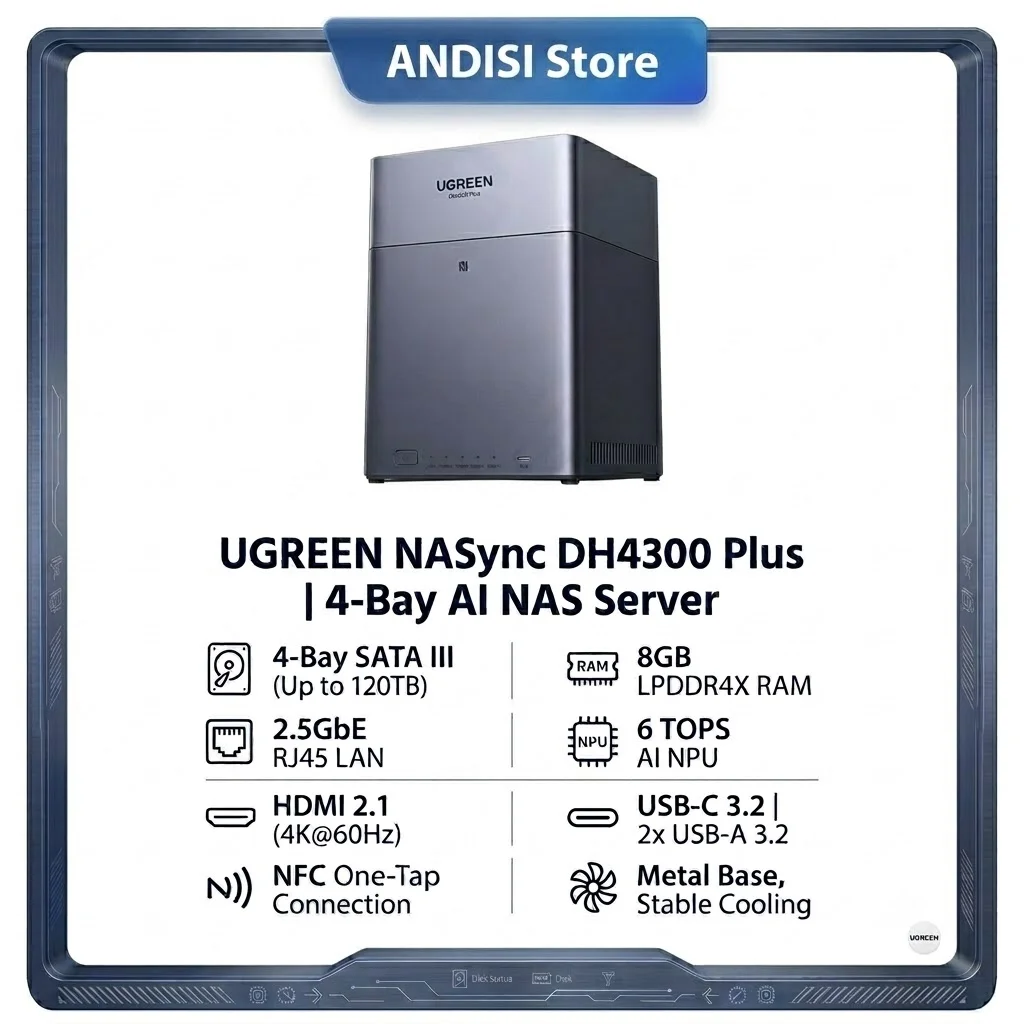UGREEN NASync DH4300 Plus: Servidor NAS 4 Bahías con CPU 8 Núcleos y 2.5GbE