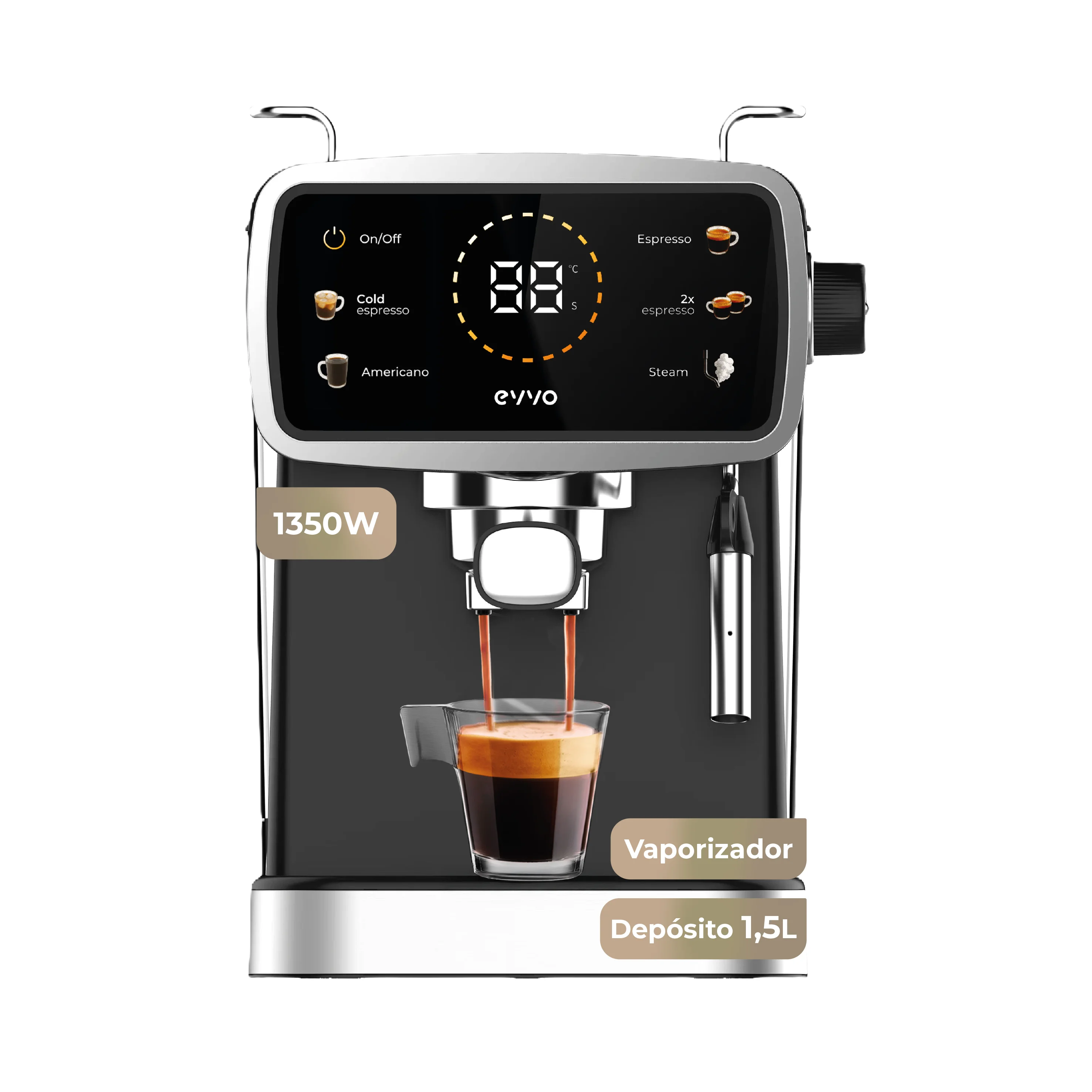 EVVO Cafetera Express Intensa 30 con Panel Táctil y 20 Bares de Presión